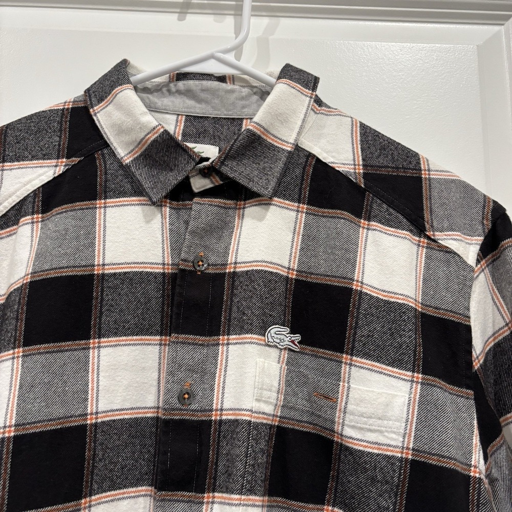 Lacoste Sport Flannel Shirt Men's 42 Black White Plaid Long Sleeve Button Up - Picture 2 of 8